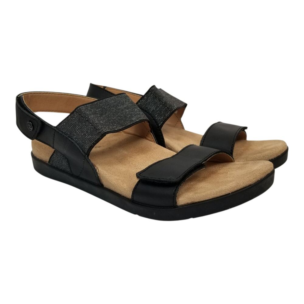 Spenco Sanabel Women's Black Silver Faux Leather Elastic Strap Comfort Sandals 8